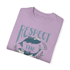 Whales, Respect The Ocean -  Graphic Unisex Garment-Dyed T-shirt