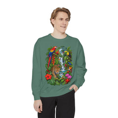 Tropical Jungle Waterfall With Leopard and Parrot Sweatshirt