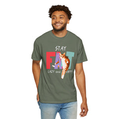 Stay Fat Lazy and Happy Cat - Graphic Unisex Garment-Dyed T-shirt