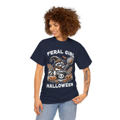 Feral Girl Halloween Raccoon! Graphic Unisex Heavy Cotton Tee
