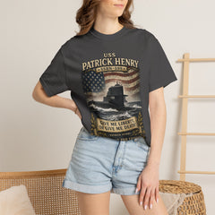 USS Patrick Henry SSBN 599 Submarine T-Shirt with a quote from its namesake