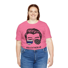 BACK THE BLUE Dad with Glasses, Graphic Unisex Short Sleeve Tee