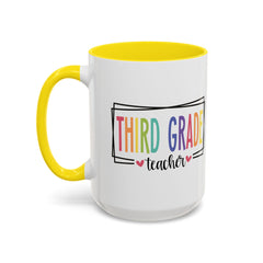 THIRD GRADE TEACHER, Accent Coffee Mug, hearts graphics,present for teacher, educator gift, gift for him, gift for her, teacher appreciation