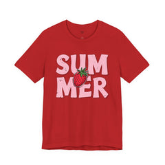 Summer Strawberry T-Shirt — Cute Pink Graphic Tee with Strawberry "SUMMER" Design