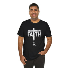 Faith Cross Prosthetic Leg T‑Shirt — Amputee Inspirational Christian Tee