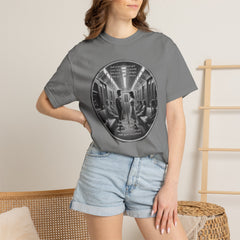 Don;t Stop Believing Subway Reflection T-Shirt — Vintage Black & White Urban Photo Tee