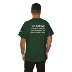 Dog Trainer T‑Shirt — "dog trainer." Front Logo with "we believe..." Positive Training Back Text