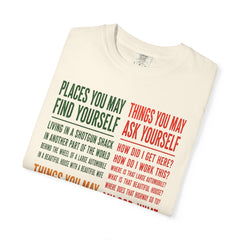 Lyric Quote Graphic T-Shirt — 'Places You May Find Yourself / Things You May Ask Yourself'