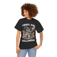 Feral Girl Halloween Raccoon! Graphic Unisex Heavy Cotton Tee