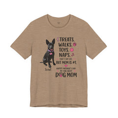 Personalized Your Dog and its name Mother's Day T-Shirt — 'Treats. Walks. Toys. Naps.