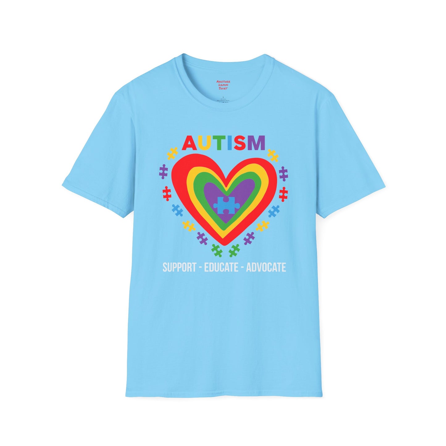 Autism awareness tee, softstyle tee, unisex autism shirt, heart graphic tee, shirt for autism, support autism shirt, gift for autistic child