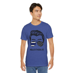 BACK THE BLUE Dad with Glasses, Graphic Unisex Short Sleeve Tee