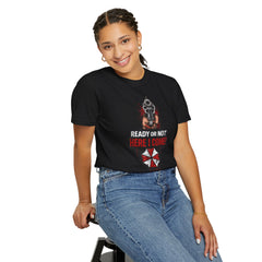 Horror Gaming T-Shirt — "Ready or Not Here I Come!" Umbrella Corp Design