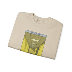 Crewneck Sweatshirt "Do Not Question the Hallway" – Retro Yellow Corridor Graphic