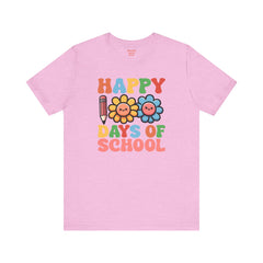 HAPPY 100 DAYS of SCHOOL - Unisex Short Sleeve Tee | Elementary School Holiday, Teacher Apparel, Kids Motivation, Days Checked Off, 100 Days