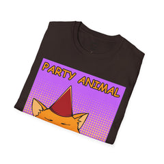 PARTY ANIMAL Birthday Hat Wearing  Pop Art Cat Unisex Softstyle T Shirt