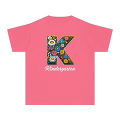 Flower K Kindergarten Youth Tee | Cute Kids Shirt, School Apparel, Gift for Students, Back to School, Floral Design