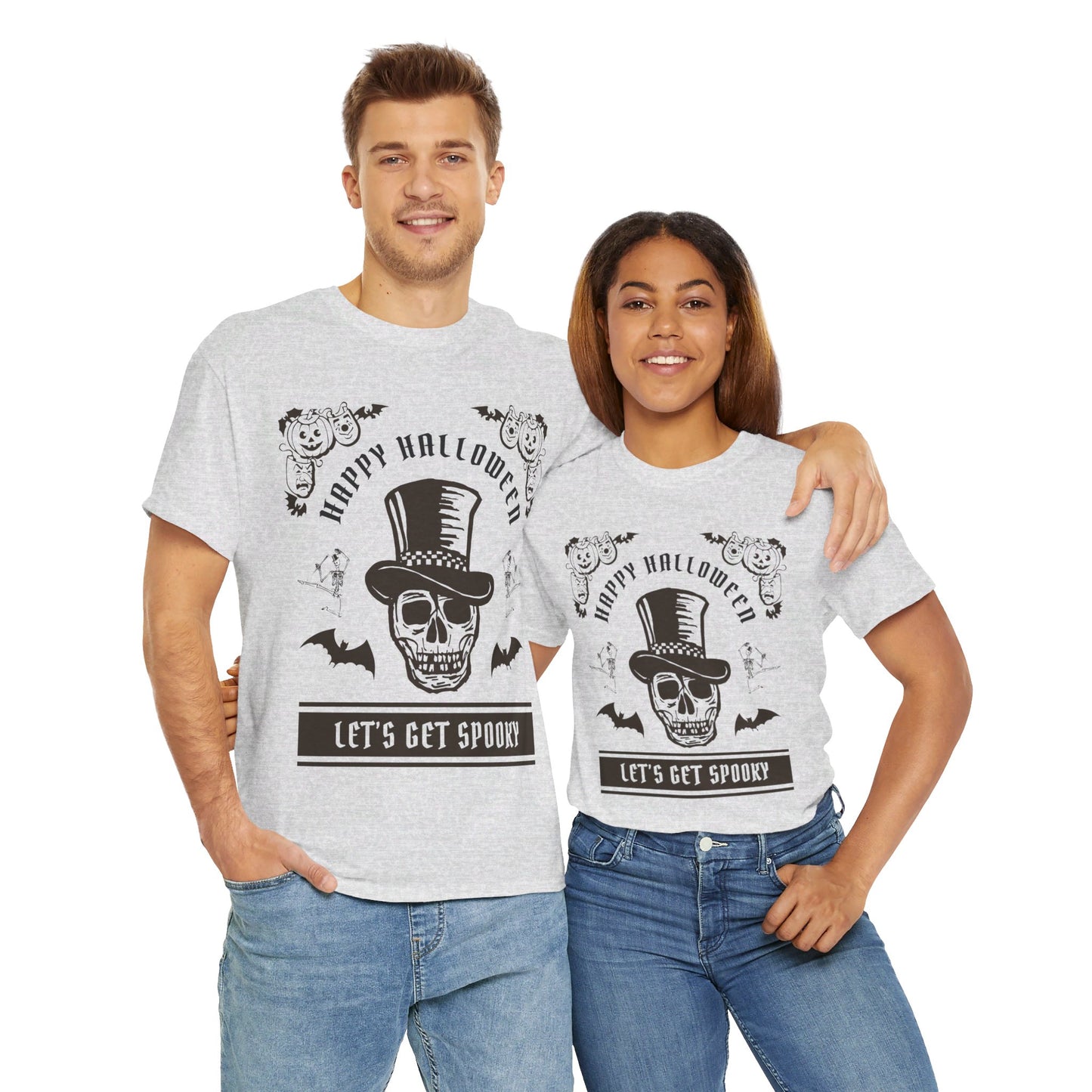 HAPPY HALLOWEEN Lets Get Spooky! Graphic Unisex Heavy Cotton Tee