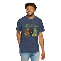 Cryptid Group Therapy Bigfoot, Mothman and Loch Nessie Unisex T-Shirt, Funny Graphic Tee, Gift for Cryptid Lovers, Quirky Casual Wear, Cool Humor Shirt
