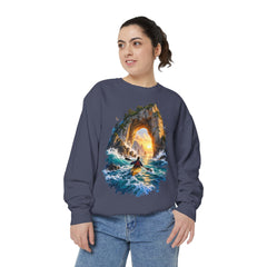 Adventure Kayak Sweatshirt — Comfort Colors Sunset Sea Arch Graphic