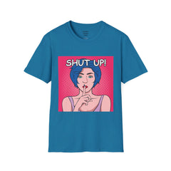 SHUT UP Pop Art Woman striking a Librarian pose Unisex Softstyle T Shirt