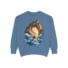 Adventure Kayak Sweatshirt — Comfort Colors Sunset Sea Arch Graphic