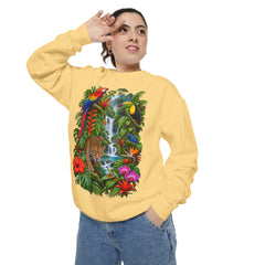 Tropical Jungle Waterfall With Leopard and Parrot Sweatshirt