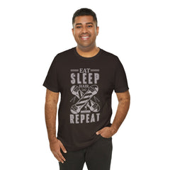 Hair Enthusiast Tee, Eat Sleep Hair Repeat Shirt, Funny Barber Gift, Unisex Jersey Tee, Casual Everyday Apparel, Salon Worker Top