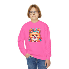 Kawaii Cute Puppy With Flowers Youth Sweatshirt