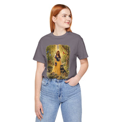 Fairy Tale Forest Tee — Woman with Dog Vintage Fantasy Graphic Shirt
