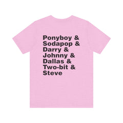 The Outsiders Shirt, Front and Back Images, Greasers Characters Shirt, Unisex Jersey Short Sleeve Tee