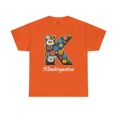 Kindergarten Floral Letter Tee, Kids Birthday Gift, Teacher Appreciation Shirt, Spring Celebration Tee, Unisex Cotton Tee