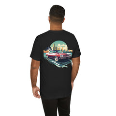 Vintage Car Graphic Tee - Sunset Cityscape Design
