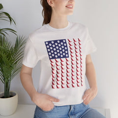 Personalized Dog Silhouette on American Flag - Tell us your dog breed, Unisex Short Sleeve Tee, Golden Retriever Silhouette Shown, Patriotic Shirt, Patriotic Pooch