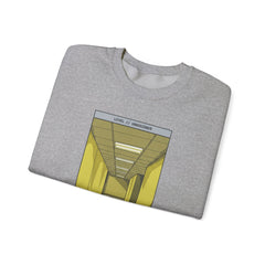 Crewneck Sweatshirt "Do Not Question the Hallway" – Retro Yellow Corridor Graphic
