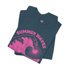 Summer Waves & Sunshine Tee — Retro Pink Surf Graphic T-Shirt