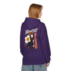 Breakfast Club Hoodie — Cute Black Dog, Bacon & Egg Graphic Pullover