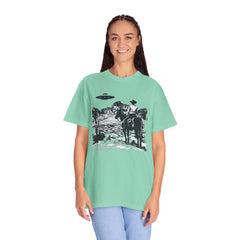 UFO Meets Cowboy Vintage Graphic T-Shirt — Retro Western Alien Tee