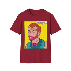 Call Me Baby Unisex Softstyle T-Shirt  Pop Art Bearded Guy with a pacifier and a bow tie