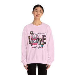 Woman's All You Need Is Love And Coffee Valentine -  Unisex Heavy Blend™ Crewneck Sweatshirt