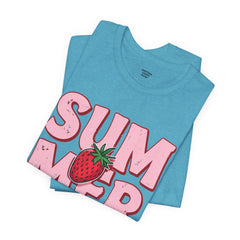 Summer Strawberry T-Shirt — Cute Pink Graphic Tee with Strawberry "SUMMER" Design
