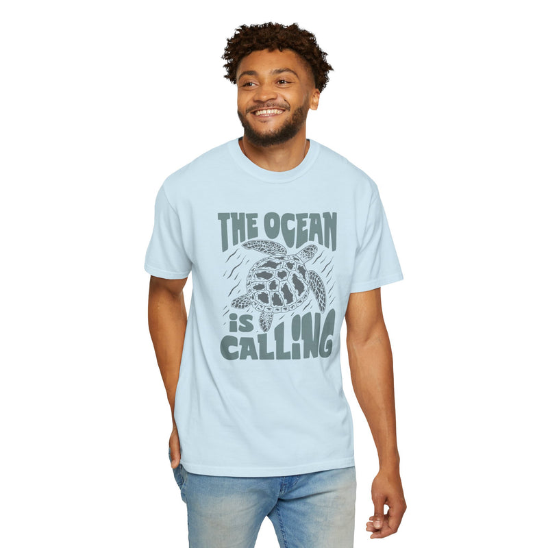Sea Turtle, The Ocean Is Calling -  Graphic Unisex Garment-Dyed T-shirt