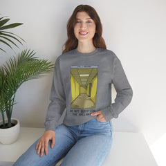 Crewneck Sweatshirt "Do Not Question the Hallway" – Retro Yellow Corridor Graphic