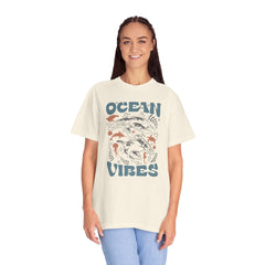 Whales and Dolphins, Ocean Vibes -  Graphic Unisex Garment-Dyed T-shirt