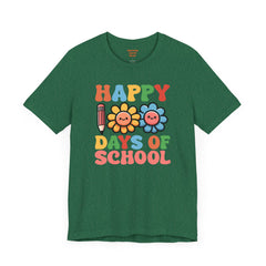HAPPY 100 DAYS of SCHOOL - Unisex Short Sleeve Tee | Elementary School Holiday, Teacher Apparel, Kids Motivation, Days Checked Off, 100 Days