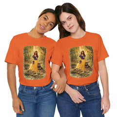Fairy Tale Forest Tee — Woman with Dog Vintage Fantasy Graphic Shirt