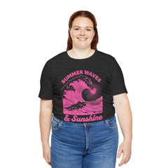 Summer Waves & Sunshine Tee — Retro Pink Surf Graphic T-Shirt