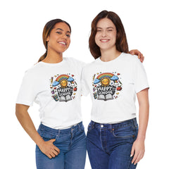HAPPY 100 DAYS of SCHOOL - Unisex Short Sleeve Tee | Elementary School Holiday, Teacher Apparel, Kids Motivation, Days Checked Off, 100 Days