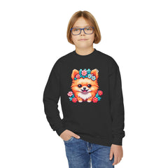 Kawaii Cute Puppy With Flowers Youth Sweatshirt