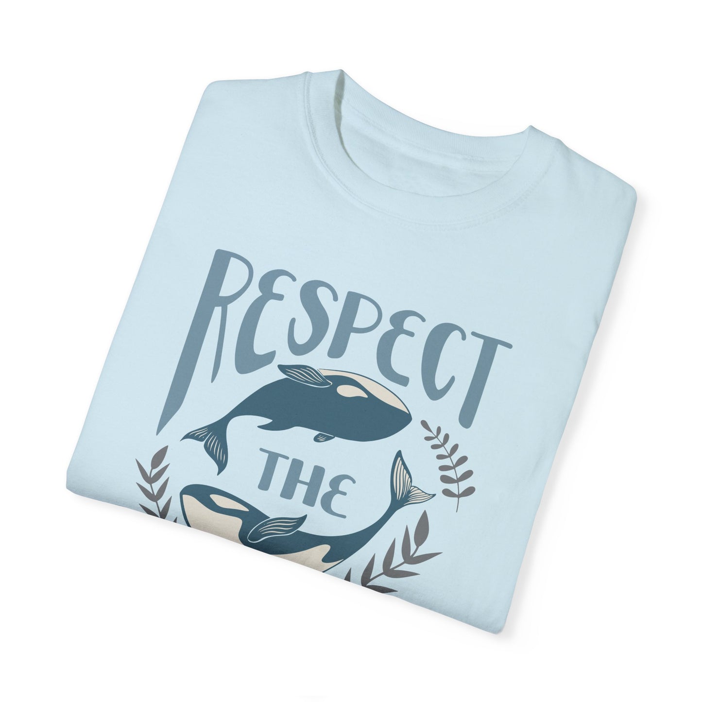 Whales, Respect The Ocean -  Graphic Unisex Garment-Dyed T-shirt